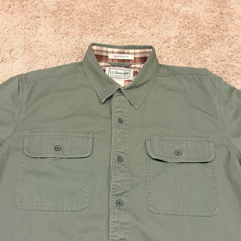 LL Bean Hurricane Shirt Canvas Flannel Lined Long Sleeve Mens Size Large